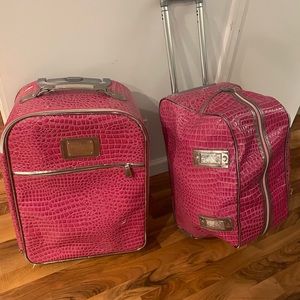 VICTORIA'S SECRET CROC EMBOSSED PINK ROLLING LUGGAGE SET